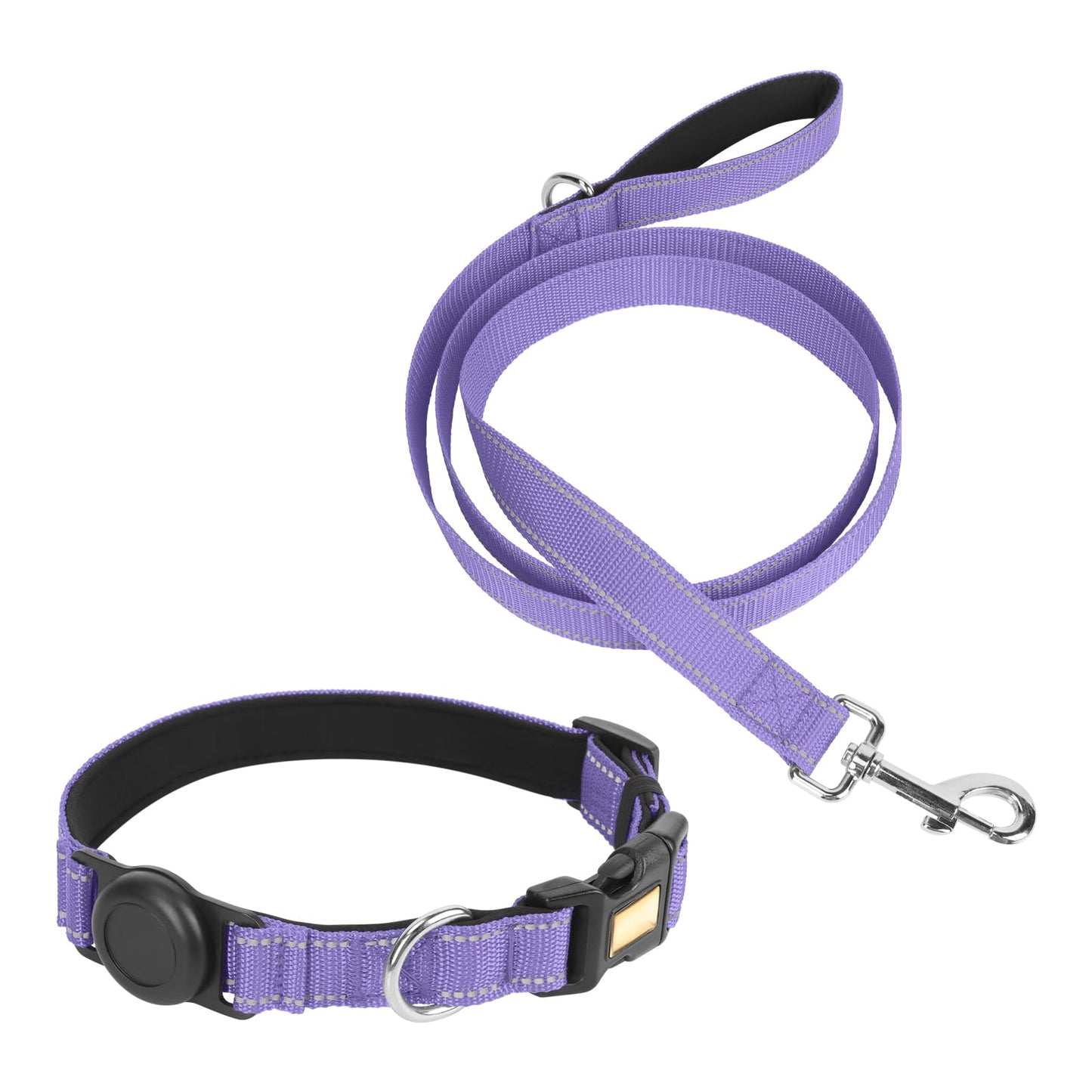 Dog Collar and Leash Set, Reflective with AirTag Holder, Padded Lining
