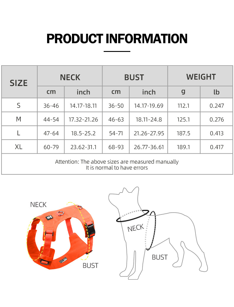 Heavy Duty Dog Harness, No Pull Design, Adjustable with D-Rings, Oxford Material