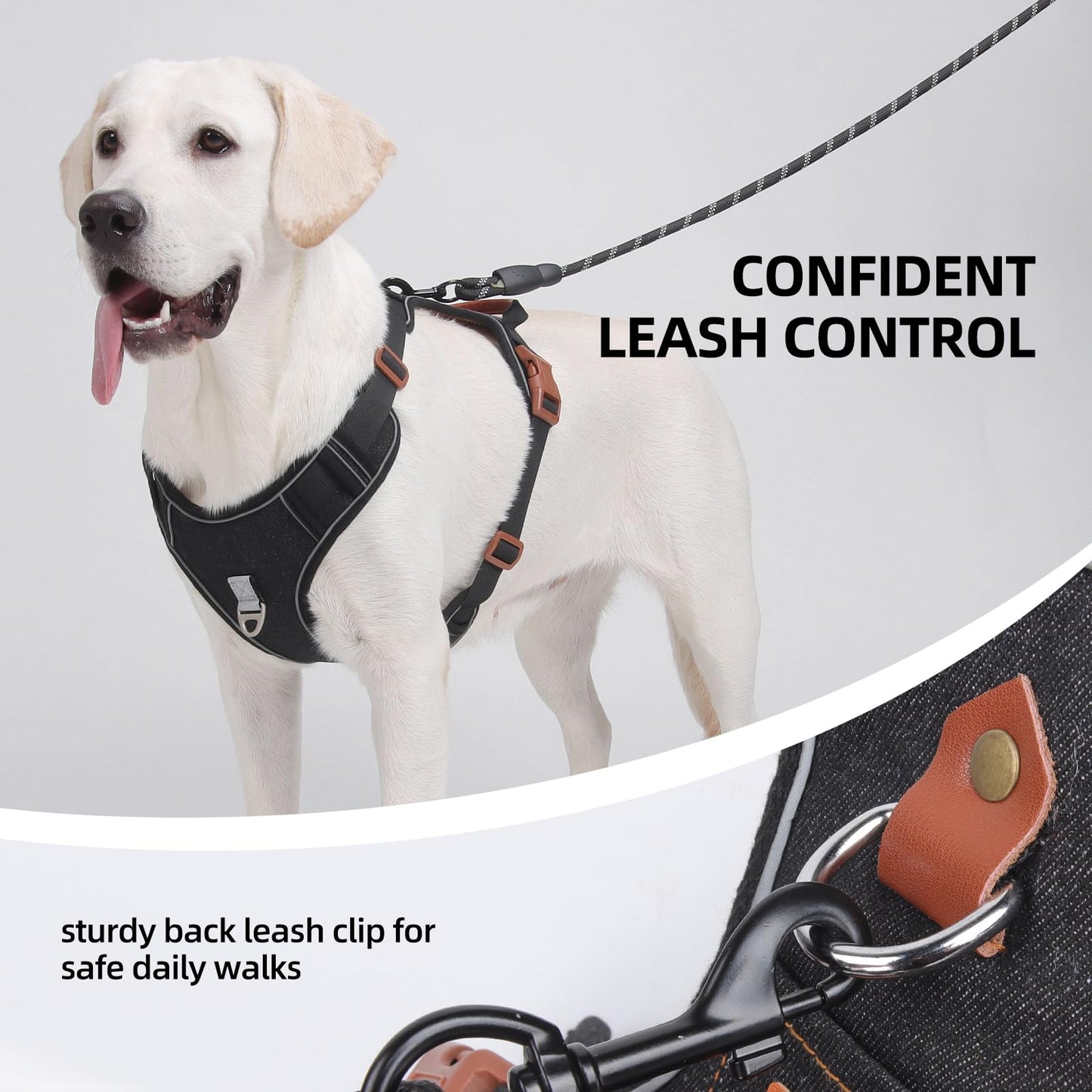 PawWave No- Pull Adjustable Denim Dog Harness-Comfortable Jeans Style Pet Vest with Reflective Straps, Durable Metal Ring, Secure Fit for Samll, Medium &Large Dogs