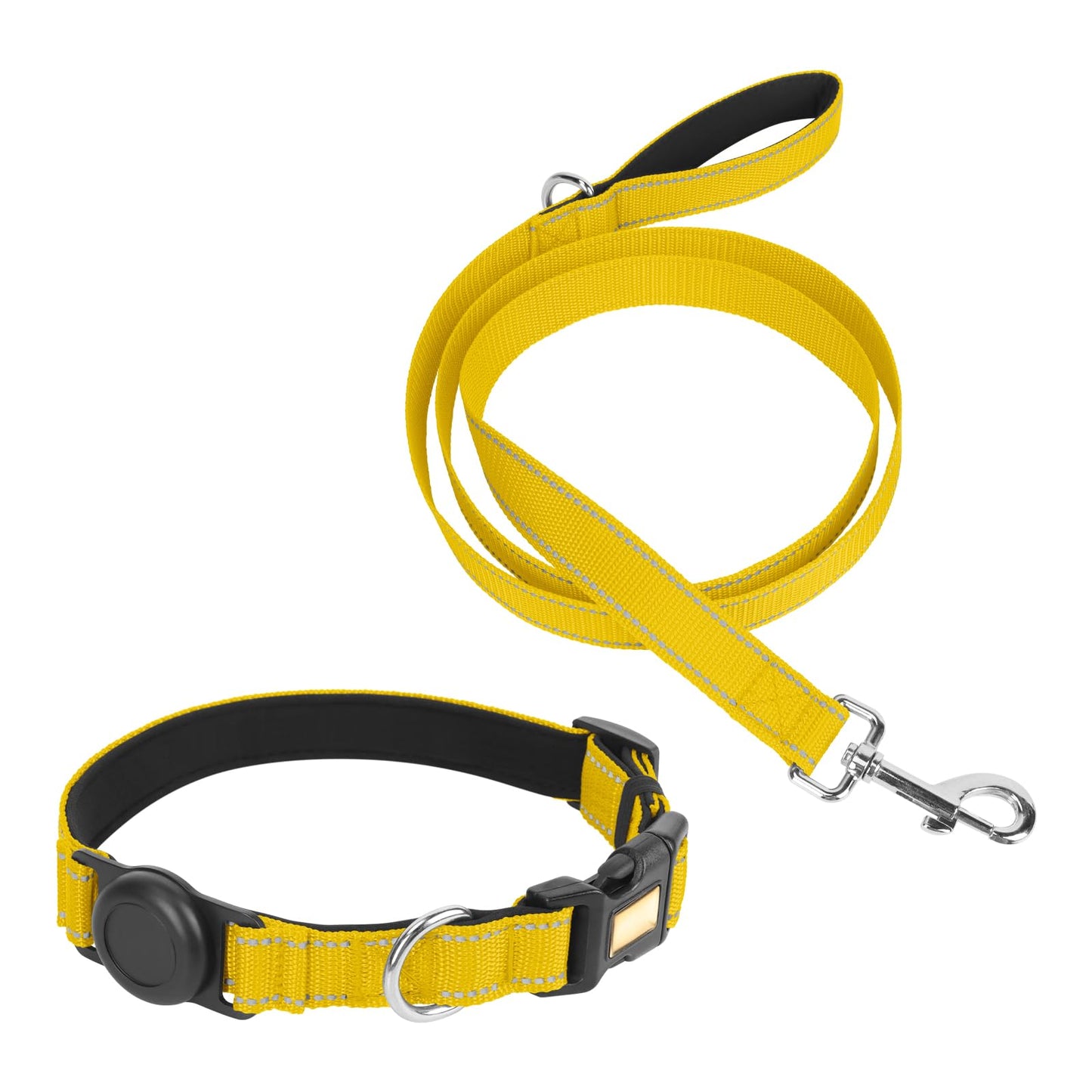 Dog Collar and Leash Set, Reflective with AirTag Holder, Padded Lining