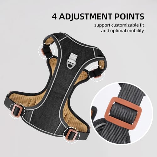 PawWave No- Pull Adjustable Denim Dog Harness-Comfortable Jeans Style Pet Vest with Reflective Straps, Durable Metal Ring, Secure Fit for Samll, Medium &Large Dogs