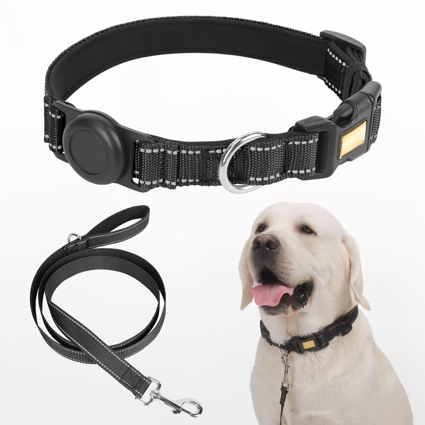 Dog Collar and Leash Set, Reflective with AirTag Holder, Padded Lining
