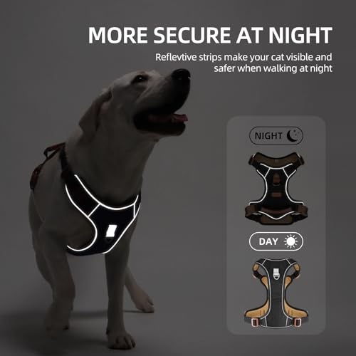 PawWave No- Pull Adjustable Denim Dog Harness-Comfortable Jeans Style Pet Vest with Reflective Straps, Durable Metal Ring, Secure Fit for Samll, Medium &Large Dogs