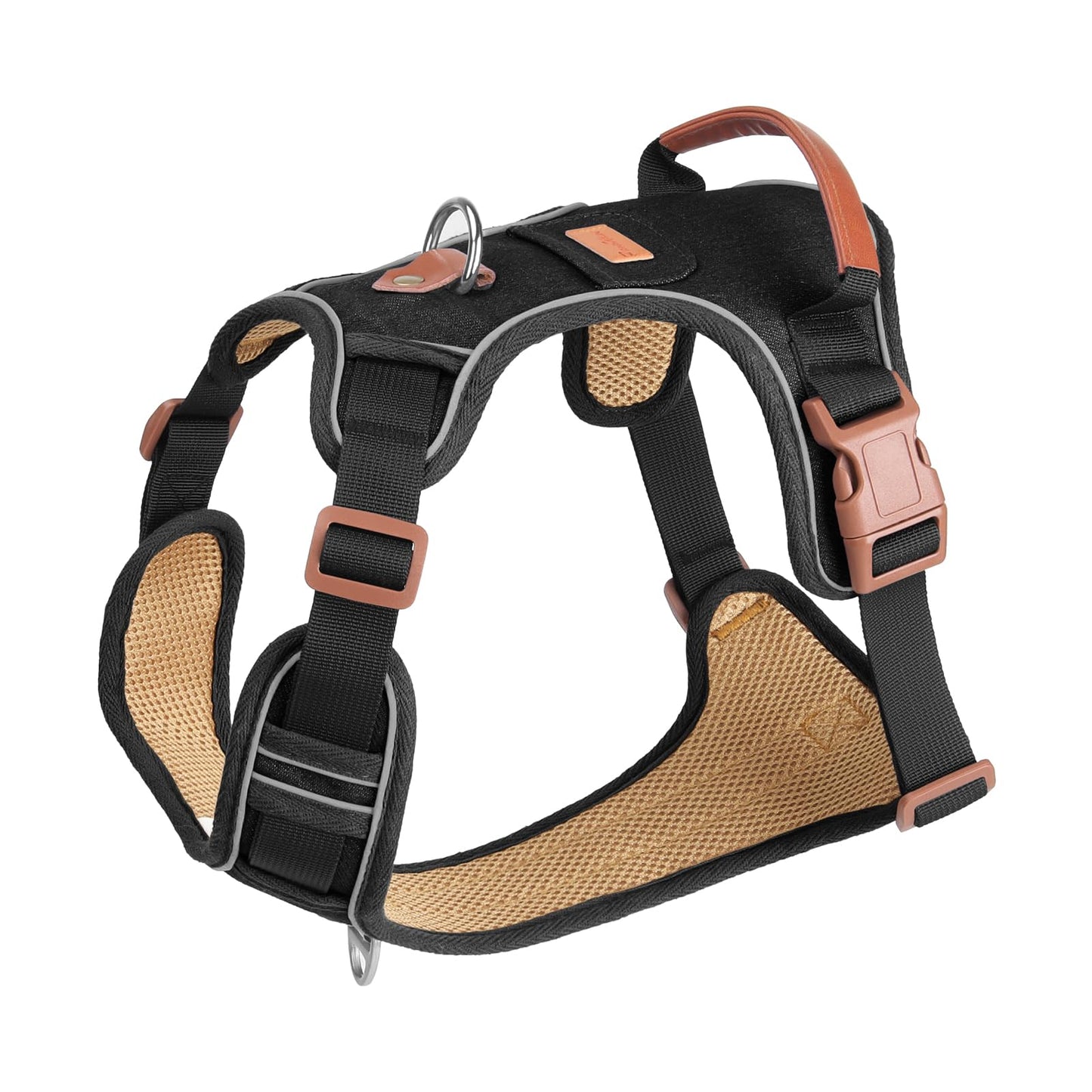 PawWave No- Pull Adjustable Denim Dog Harness-Comfortable Jeans Style Pet Vest with Reflective Straps, Durable Metal Ring, Secure Fit for Samll, Medium &Large Dogs