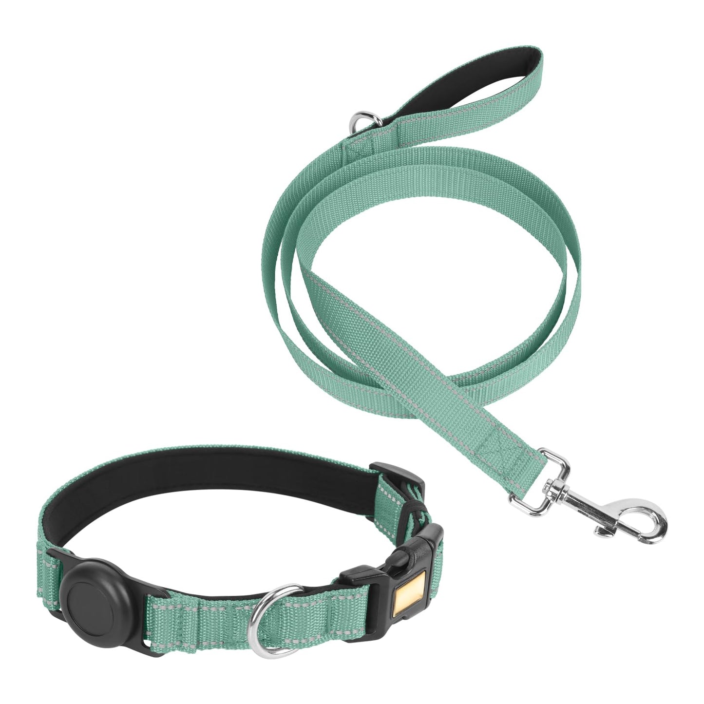 Dog Collar and Leash Set, Reflective with AirTag Holder, Padded Lining