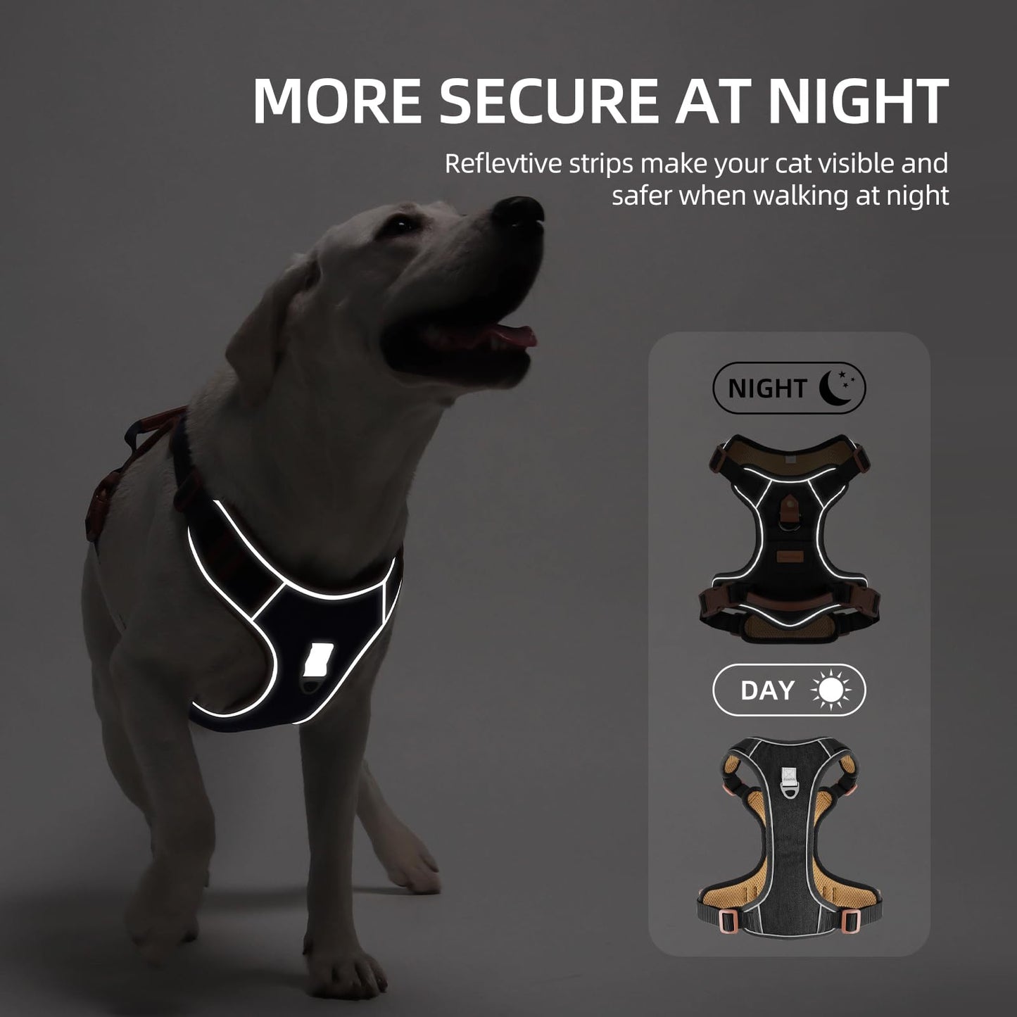 PawWave No- Pull Adjustable Denim Dog Harness-Comfortable Jeans Style Pet Vest with Reflective Straps, Durable Metal Ring, Secure Fit for Samll, Medium &Large Dogs