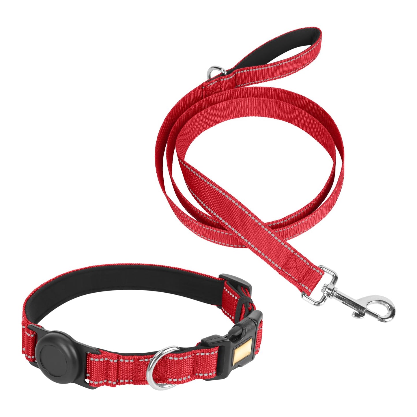 Dog Collar and Leash Set, Reflective with AirTag Holder, Padded Lining