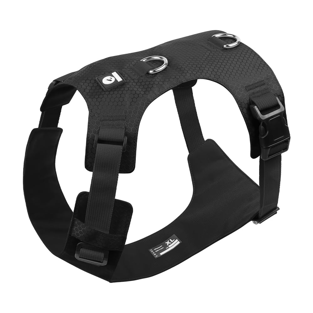 Heavy Duty Dog Harness, No Pull Design, Adjustable with D-Rings, Oxford Material, Black