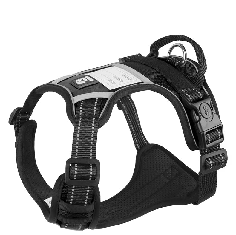 No-Pull Dog Harness with Safety Features, Reflective Stitching, Metal Ring, Blue and Black