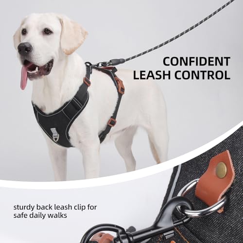 PawWave No- Pull Adjustable Denim Dog Harness-Comfortable Jeans Style Pet Vest with Reflective Straps, Durable Metal Ring, Secure Fit for Samll, Medium &Large Dogs