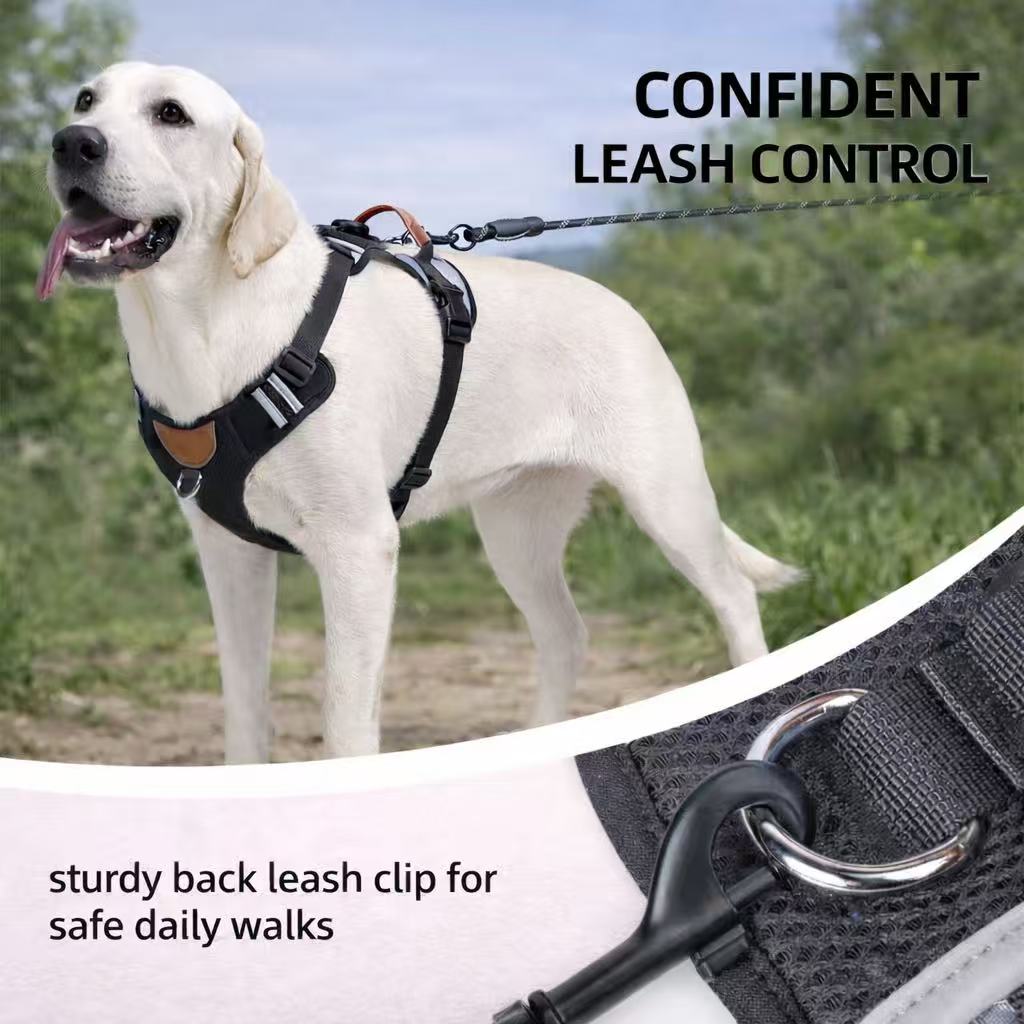 PawWave No-Pull Dog Harness with AirTag Holder adjustable dog vest plus Car safety leash set for small to large Dogs