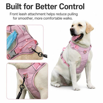 PawWave No Pull Dog Harness with Hidden Tracking Tag Holder– Soft Padded Reflective Vest plus Car Safety Leash set perfectly for small to Large Dogs