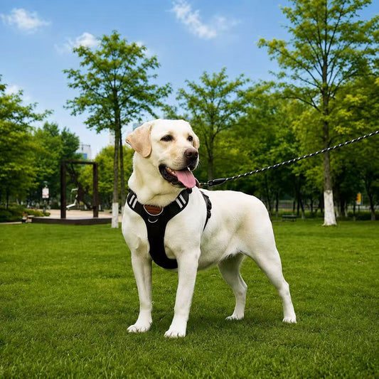 PawWave No-Pull Dog Harness Set with AirTag Holder & Car Safety Strap, Adjustable Reflective Vest