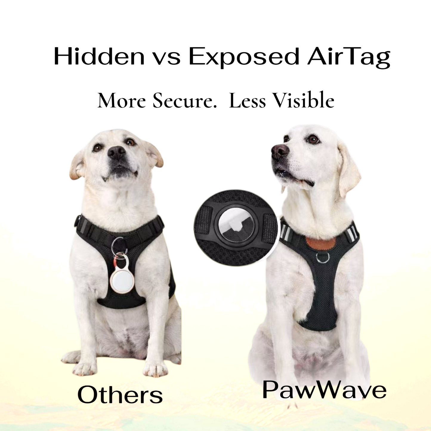 PawWave No-Pull Dog Harness with AirTag Holder adjustable dog vest plus Car safety leash set for small to large Dogs