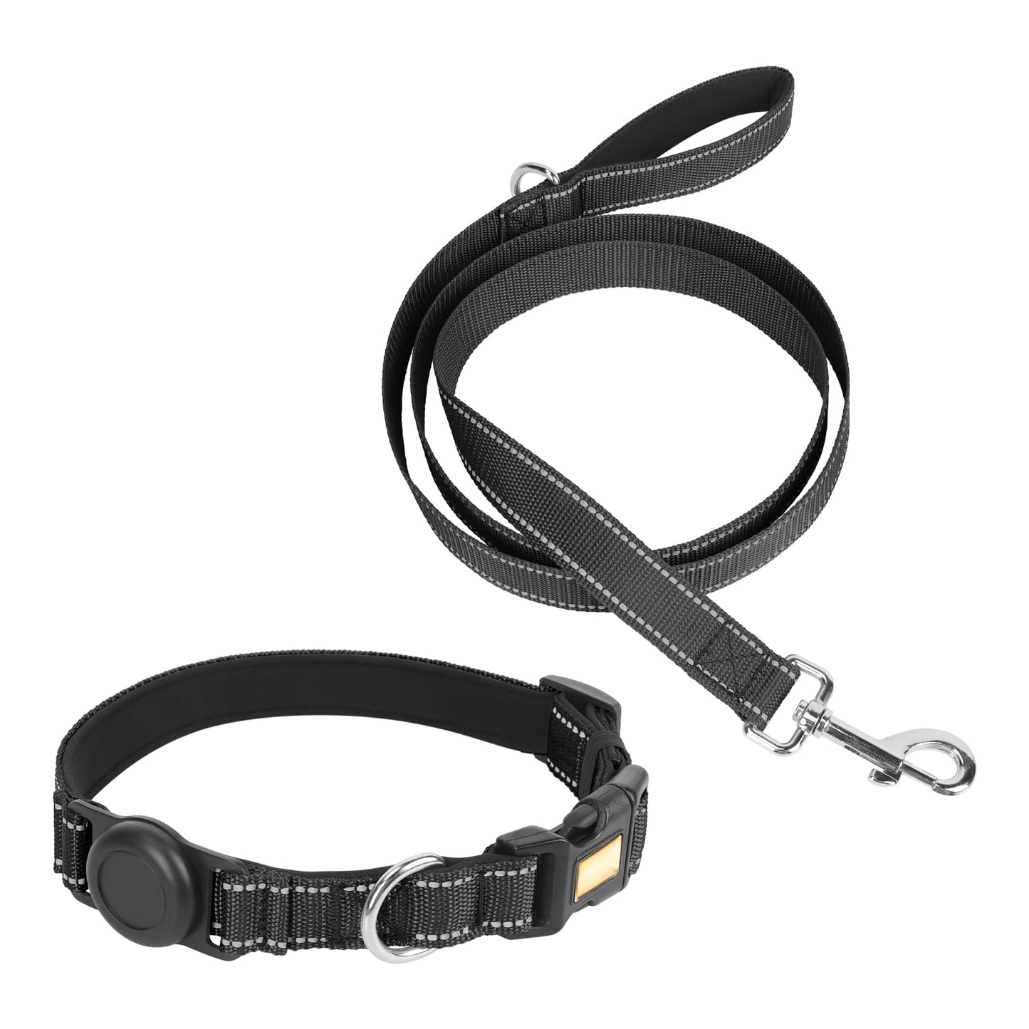 Dog Collar and Leash Set, Reflective with AirTag Holder, Padded Lining