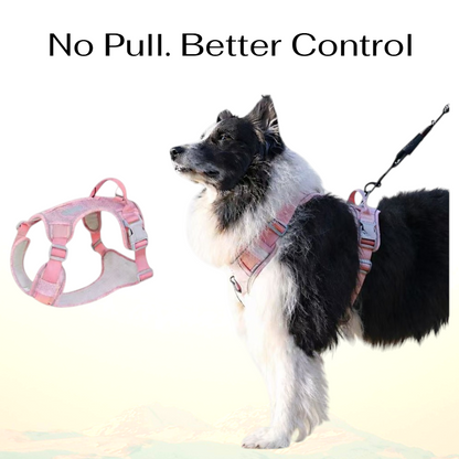 PawWave No Pull Dog Harness with Hidden Tracking Tag Holder– Soft Padded Reflective Vest plus Car Safety Leash set perfectly for small to Large Dogs