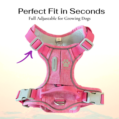 PawWave No Pull Dog Harness with Hidden Tracking Tag Holder– Soft Padded Reflective Vest plus Car Safety Leash set perfectly for small to Large Dogs