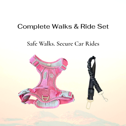 PawWave No Pull Dog Harness with Hidden Tracking Tag Holder– Soft Padded Reflective Vest plus Car Safety Leash set perfectly for small to Large Dogs