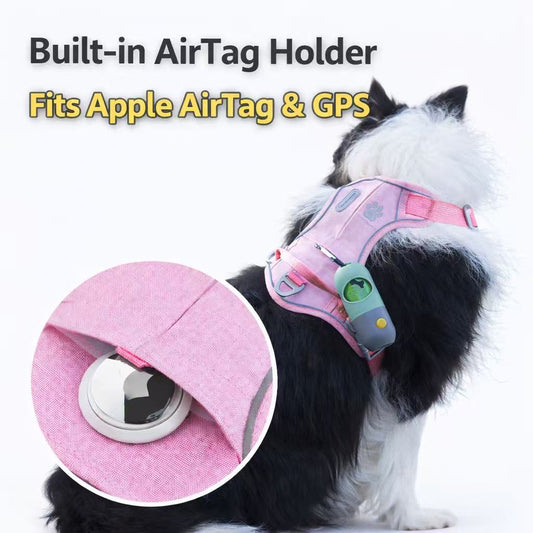 PawWave No Pull Dog Harness with Hidden Tracking Tag Holder– Soft Padded Reflective Vest plus Car Safety Leash set perfectly for small to Large Dogs