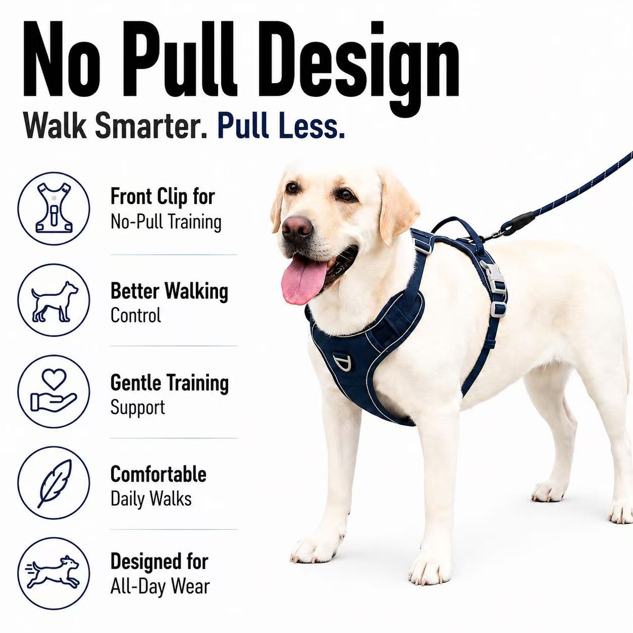 PawWave No Pull Dog Harness with Hidden Tracking Tag Holder– Soft Padded Reflective Vest plus Car Safety Leash set perfectly for small to Large Dogs