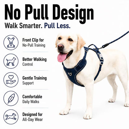 PawWave No Pull Dog Harness with Hidden Tracking Tag Holder– Soft Padded Reflective Vest plus Car Safety Leash set perfectly for small to Large Dogs