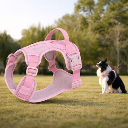 PawWave No Pull Dog Harness with Hidden Tracking Tag Holder– Soft Padded Reflective Vest plus Car Safety Leash set perfectly for small to Large Dogs