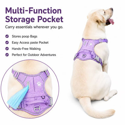 PawWave No Pull Dog Harness with Hidden Tracking Tag Holder– Soft Padded Reflective Vest plus Car Safety Leash set perfectly for small to Large Dogs