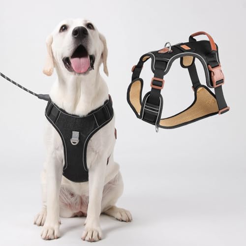 PawWave No- Pull Adjustable Denim Dog Harness-Comfortable Jeans Style Pet Vest with Reflective Straps, Durable Metal Ring, Secure Fit for Samll, Medium &Large Dogs
