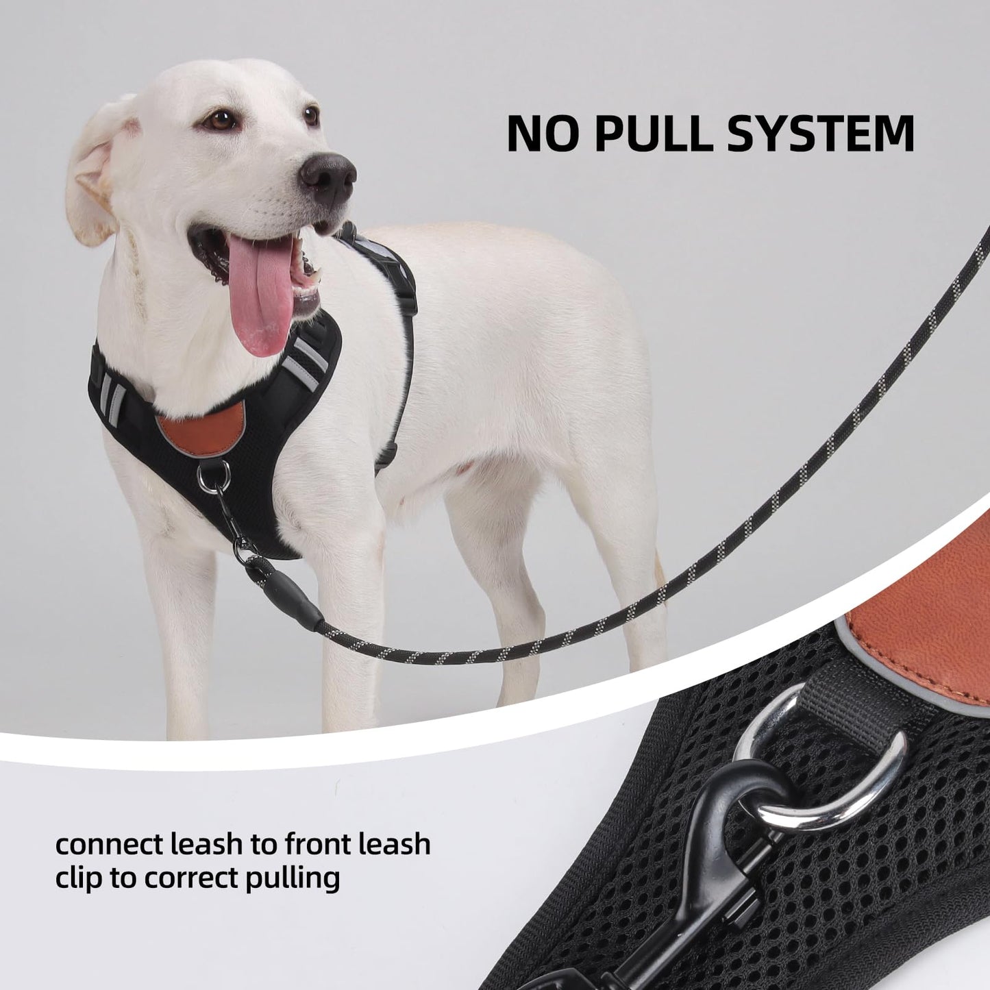 PawWave Dog Harness with GPS Tracker Holder, No-Pull Reflective Vest, Three Secure Buckles, Black