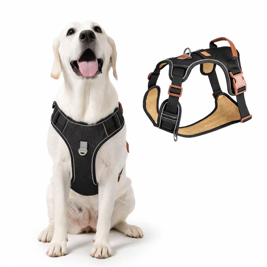 PawWave No pull Denim Dog Harness with Car Safety Leash set for daily stylish walks for small to Large Dogs