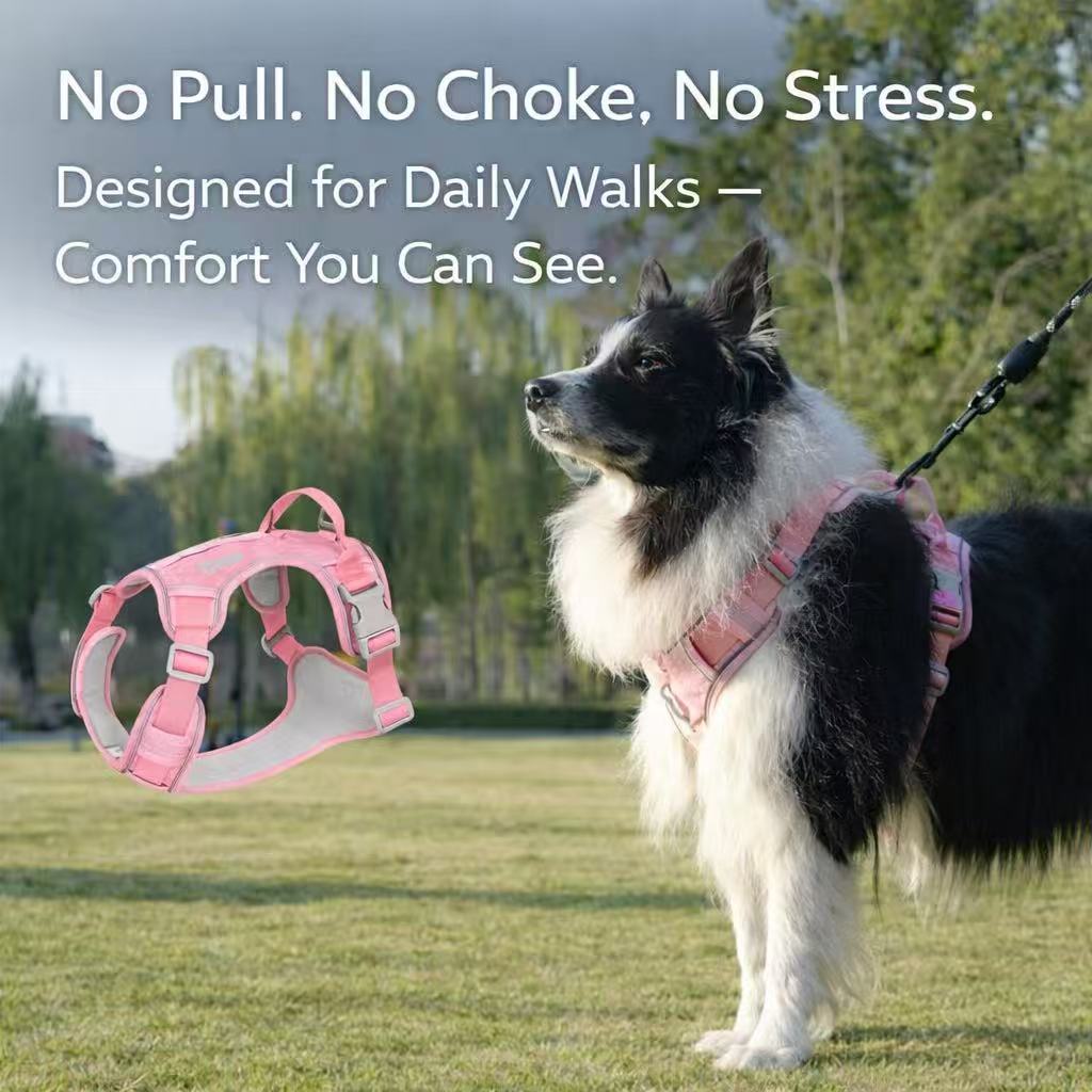 PawWave No Pull Dog Harness with Hidden Tracking Tag Holder– Soft Padded Reflective Vest plus Car Safety Leash set perfectly for small to Large Dogs