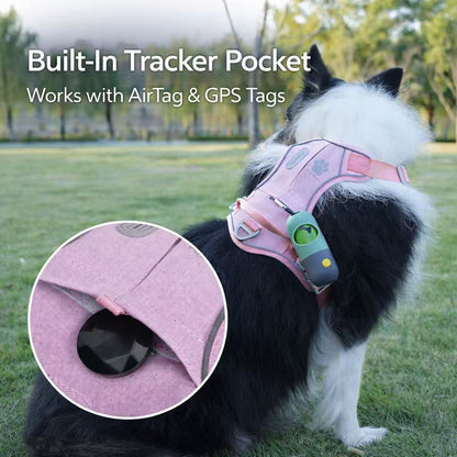 PawWave No Pull Dog Harness with Hidden Tracking Tag Holder– Soft Padded Reflective Vest plus Car Safety Leash set perfectly for small to Large Dogs