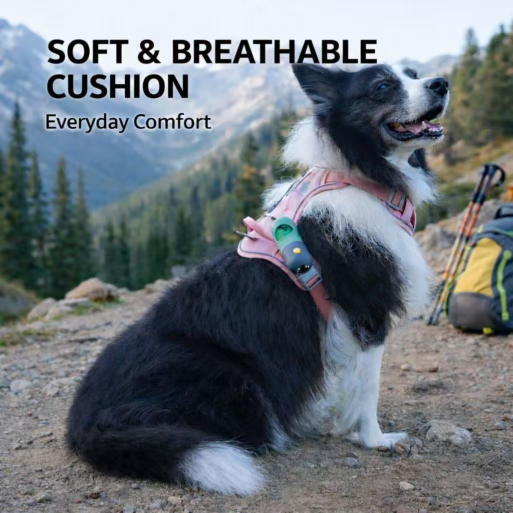 PawWave No Pull Dog Harness with Hidden Tracking Tag Holder– Soft Padded Reflective Vest plus Car Safety Leash set perfectly for small to Large Dogs