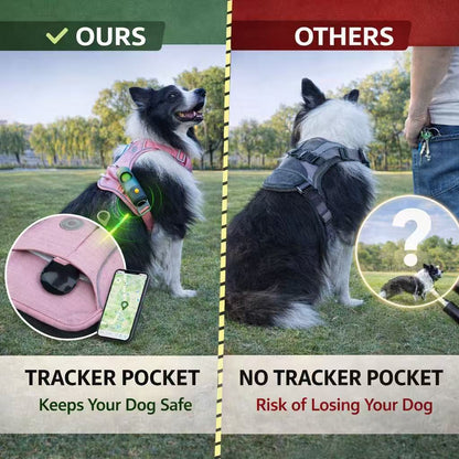 PawWave No Pull Dog Harness with Hidden Tracking Tag Holder– Soft Padded Reflective Vest plus Car Safety Leash set perfectly for small to Large Dogs