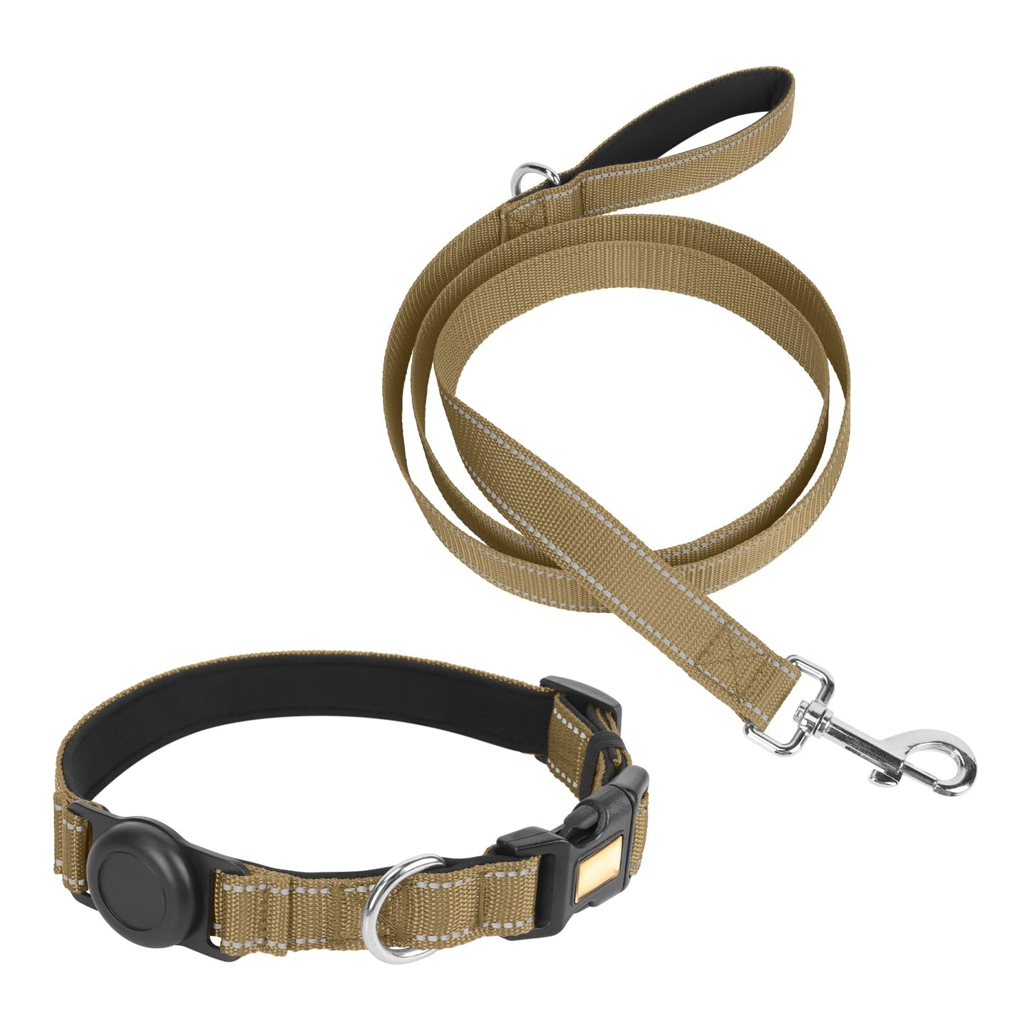 Dog Collar and Leash Set, Reflective with AirTag Holder, Padded Lining