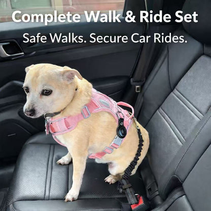 PawWave No Pull Dog Harness with Hidden Tracking Tag Holder– Soft Padded Reflective Vest plus Car Safety Leash set perfectly for small to Large Dogs