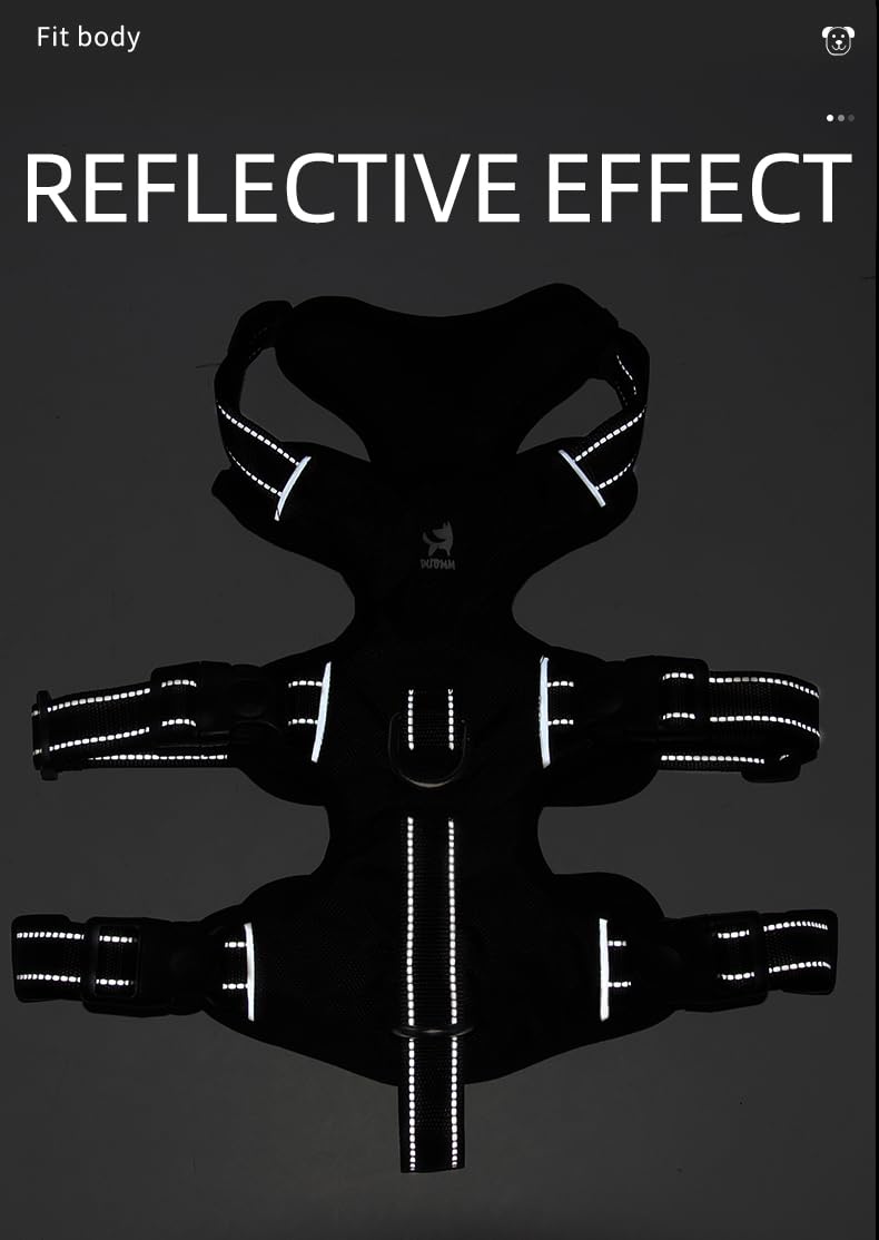 Heavy Duty No-Pull Dog Harness, Reflective Safety Vest, Escape-Proof Design for Medium & Large Dogs, Black