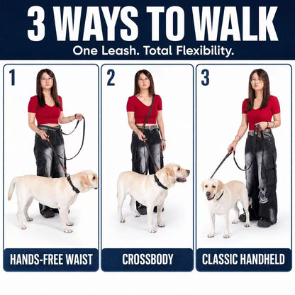Denim Dog Collar & 3-in-1 Convertible Leash Set with AirTag Holder and Genuine Leather Accents