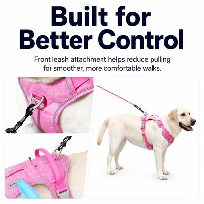 Matching Dog Harness and Leash Set with Hidden Tracker Pocket, Reflective No-Pull