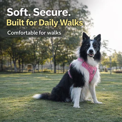 PawWave No Pull Dog Harness with Hidden Tracking Tag Holder– Soft Padded Reflective Vest plus Car Safety Leash set perfectly for small to Large Dogs