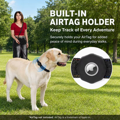 Denim Dog Collar & 3-in-1 Convertible Leash Set with AirTag Holder and Genuine Leather Accents