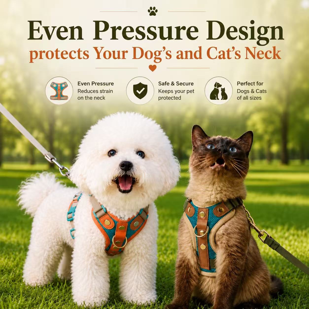 PawWave No-Pull Dog Harness, Leash and Car Safety Leash Set, Front Clip Lightweight Mesh Vest for Small and Medium Dogs