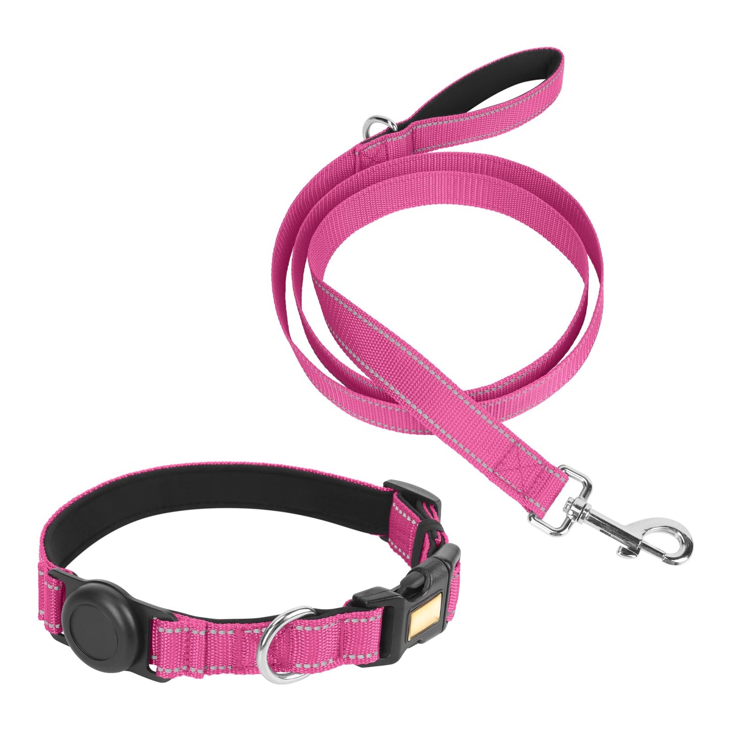 Dog Collar and Leash Set, Reflective with AirTag Holder, Padded Lining