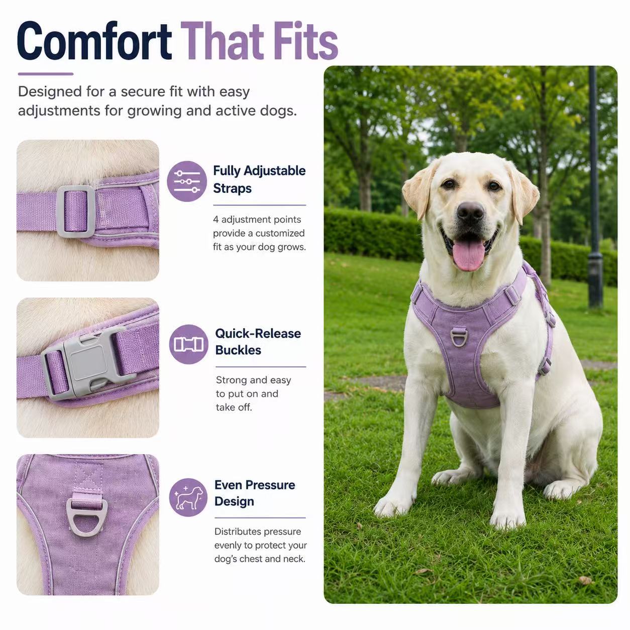 Matching Dog Harness and Leash Set with Hidden Tracker Pocket, Reflective No-Pull