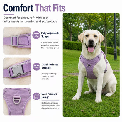 Matching Dog Harness and Leash Set with Hidden Tracker Pocket, Reflective No-Pull