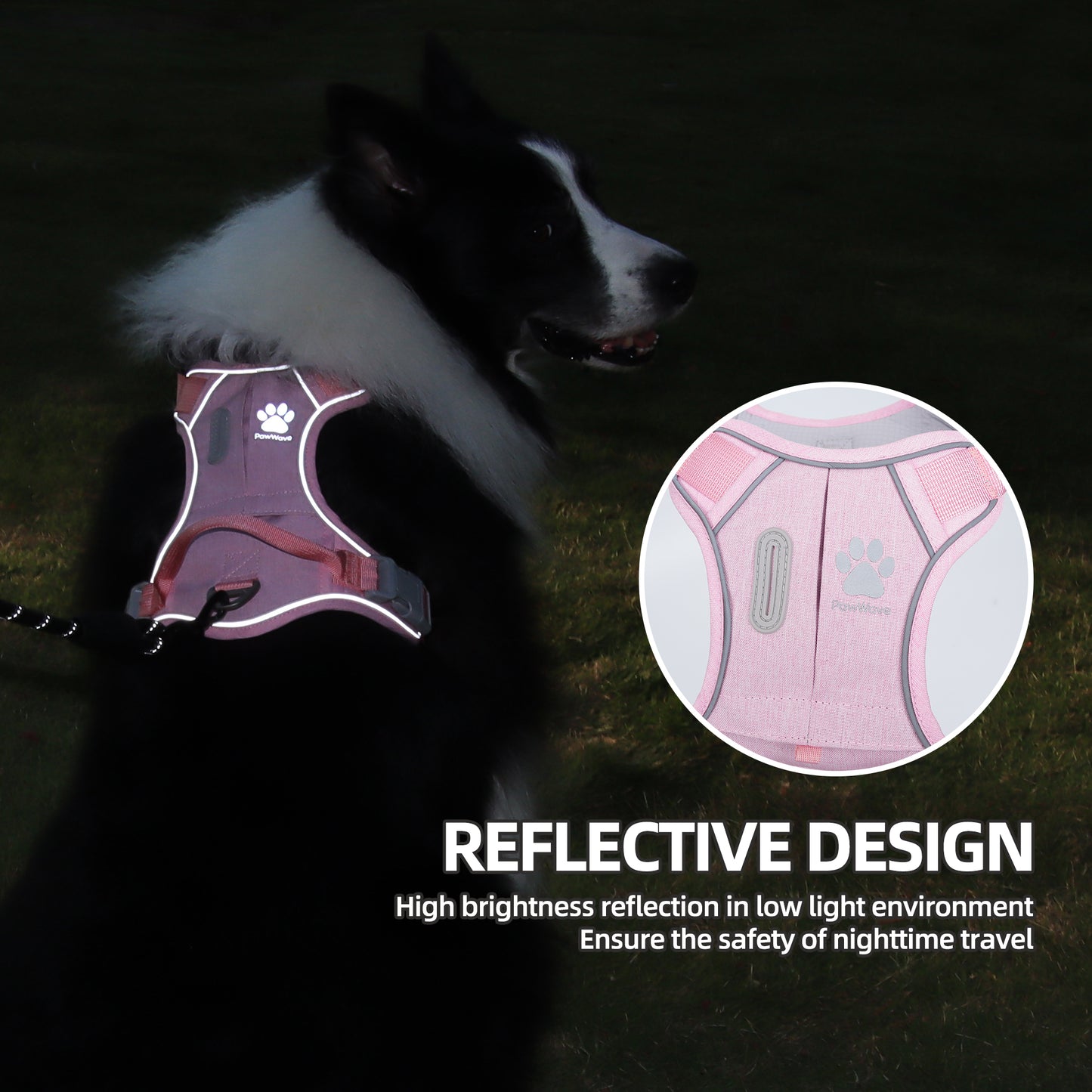 PawWave No Pull Dog Harness with Hidden Tracking Tag Holder– Soft Padded Reflective Vest plus Car Safety Leash set perfectly for small to Large Dogs