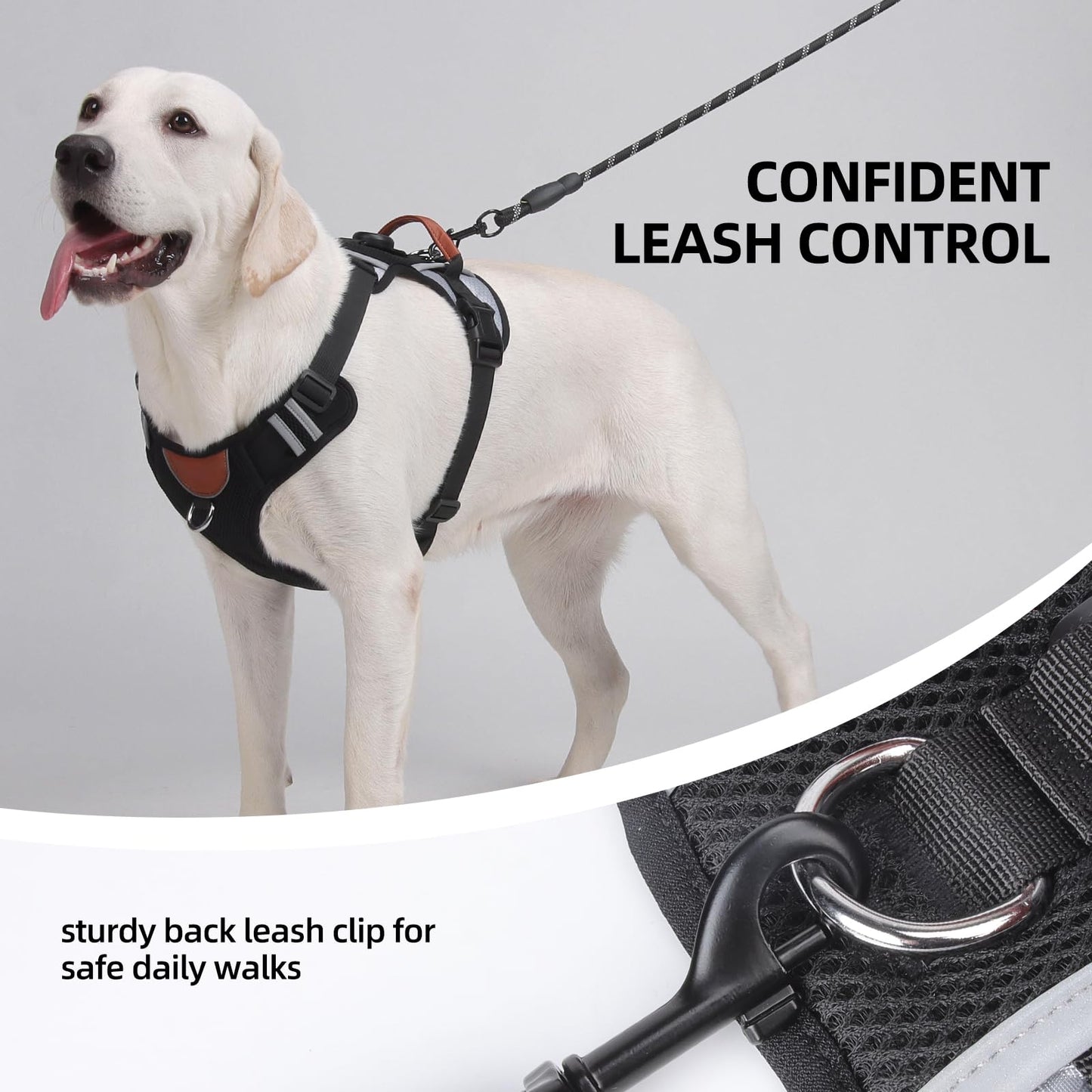 PawWave Dog Harness with GPS Tracker Holder, No-Pull Reflective Vest, Three Secure Buckles, Black