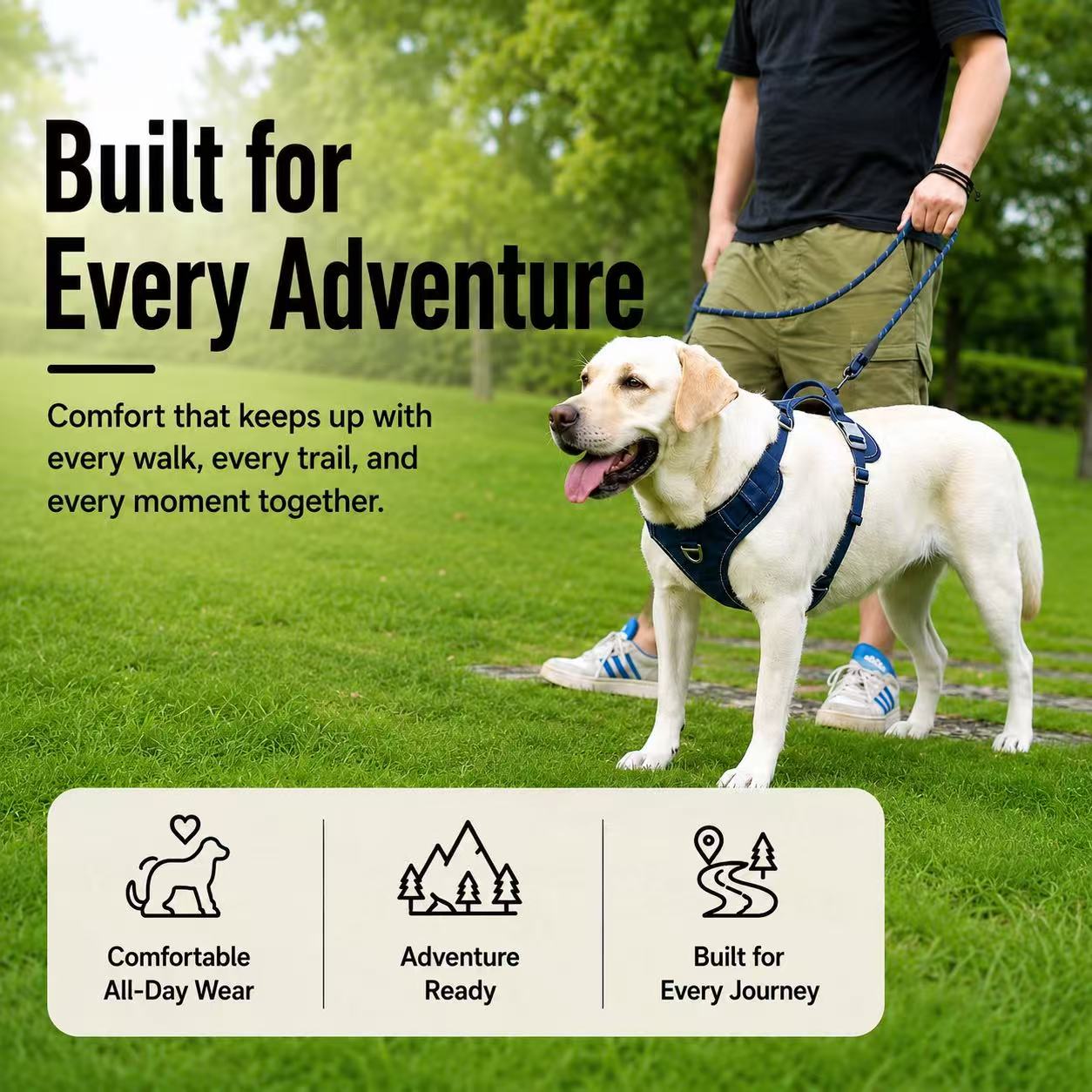 PawWave No Pull Dog Harness with Hidden Tracking Tag Holder– Soft Padded Reflective Vest plus Car Safety Leash set perfectly for small to Large Dogs