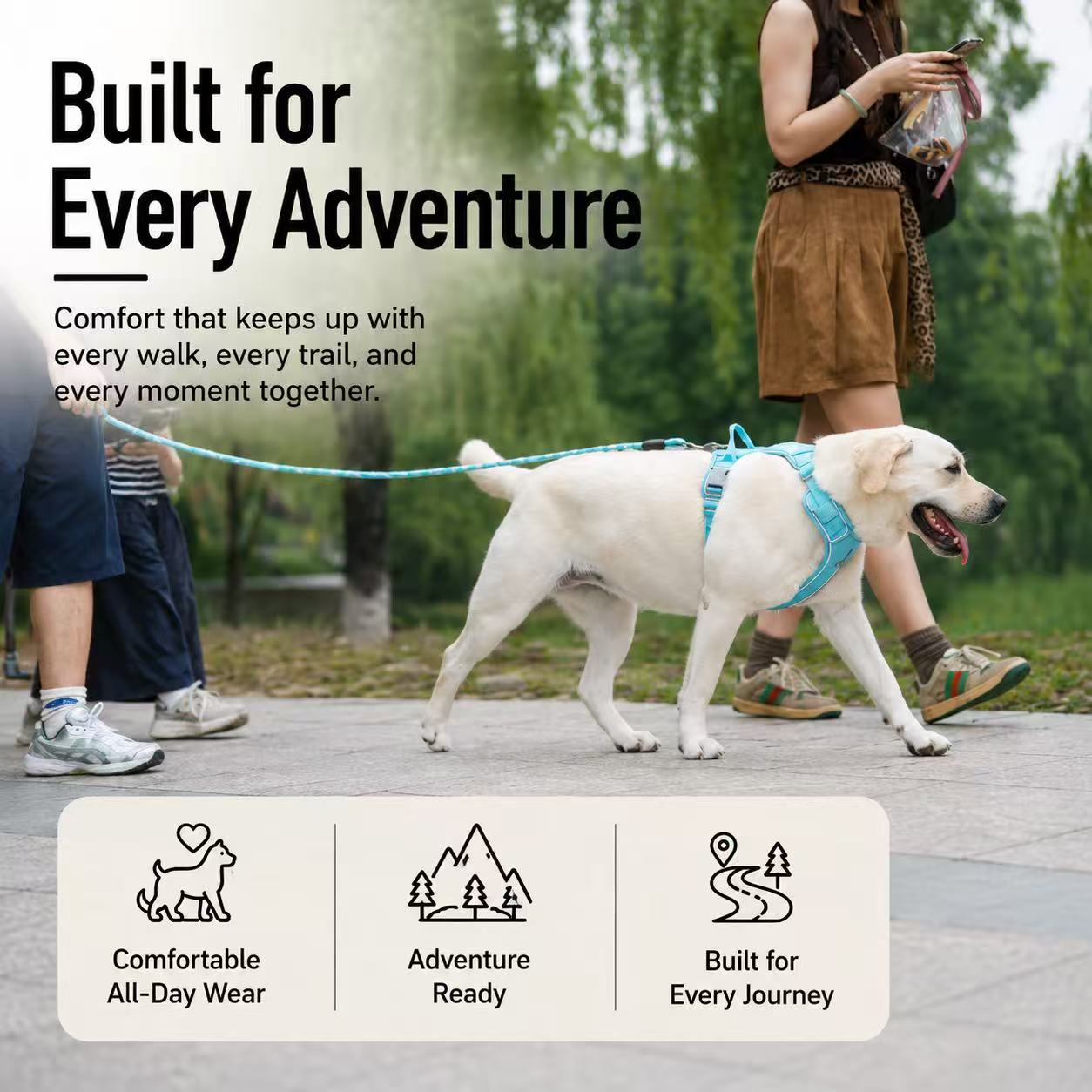 PawWave No Pull Dog Harness with Hidden Tracking Tag Holder– Soft Padded Reflective Vest plus Car Safety Leash set perfectly for small to Large Dogs