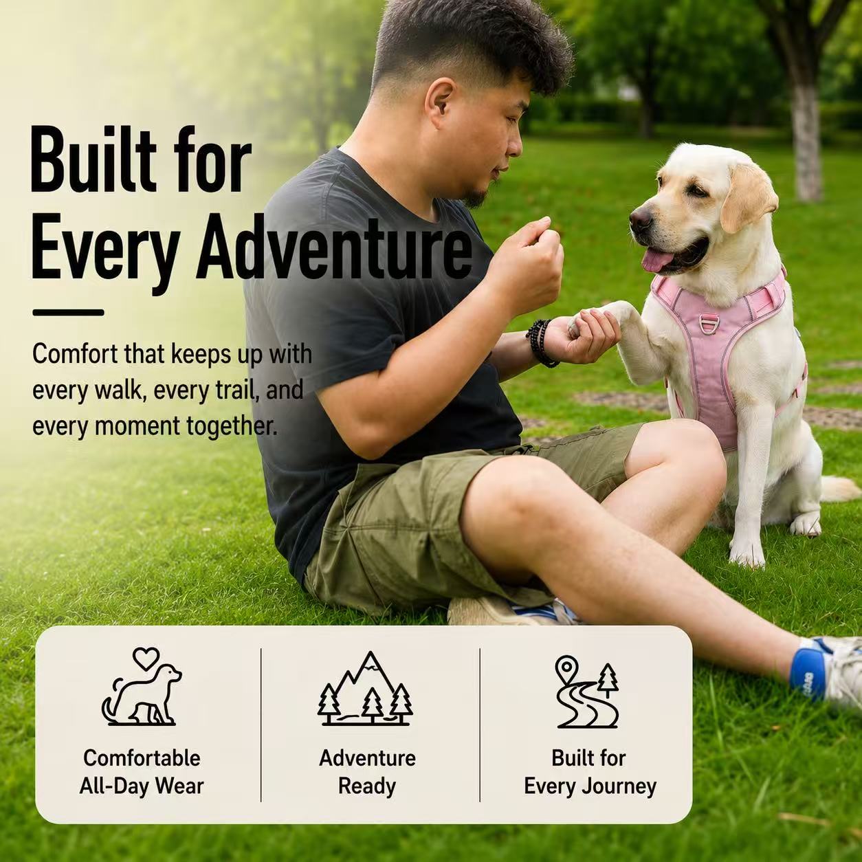 PawWave No Pull Dog Harness with Hidden Tracking Tag Holder– Soft Padded Reflective Vest plus Car Safety Leash set perfectly for small to Large Dogs